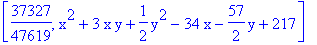 [37327/47619, x^2+3*x*y+1/2*y^2-34*x-57/2*y+217]
